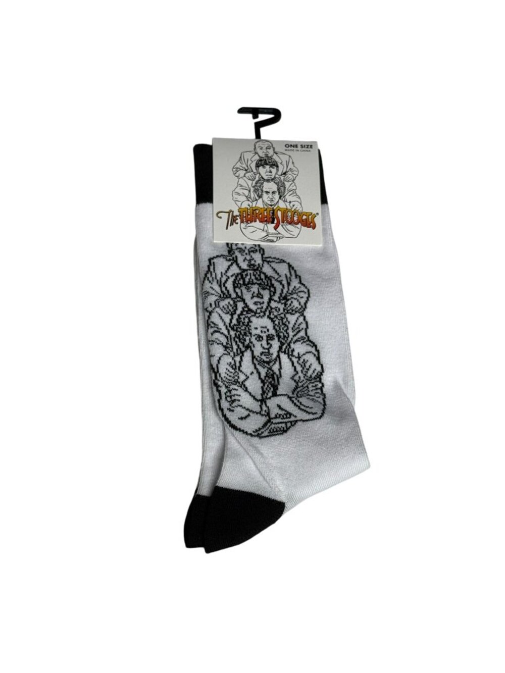 Three Stooges Crew Socks White Black Mens Graphic One Size 7-12 NWT